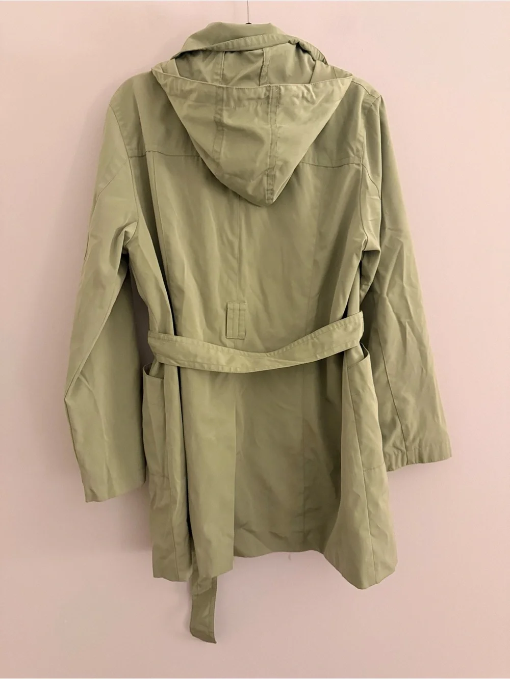 Croft & Barrow Sage Green Hooded Rain Jacket Coat Belted Women’s Large